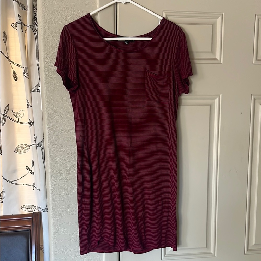 Vibe Burgundy Striped Mini Dress